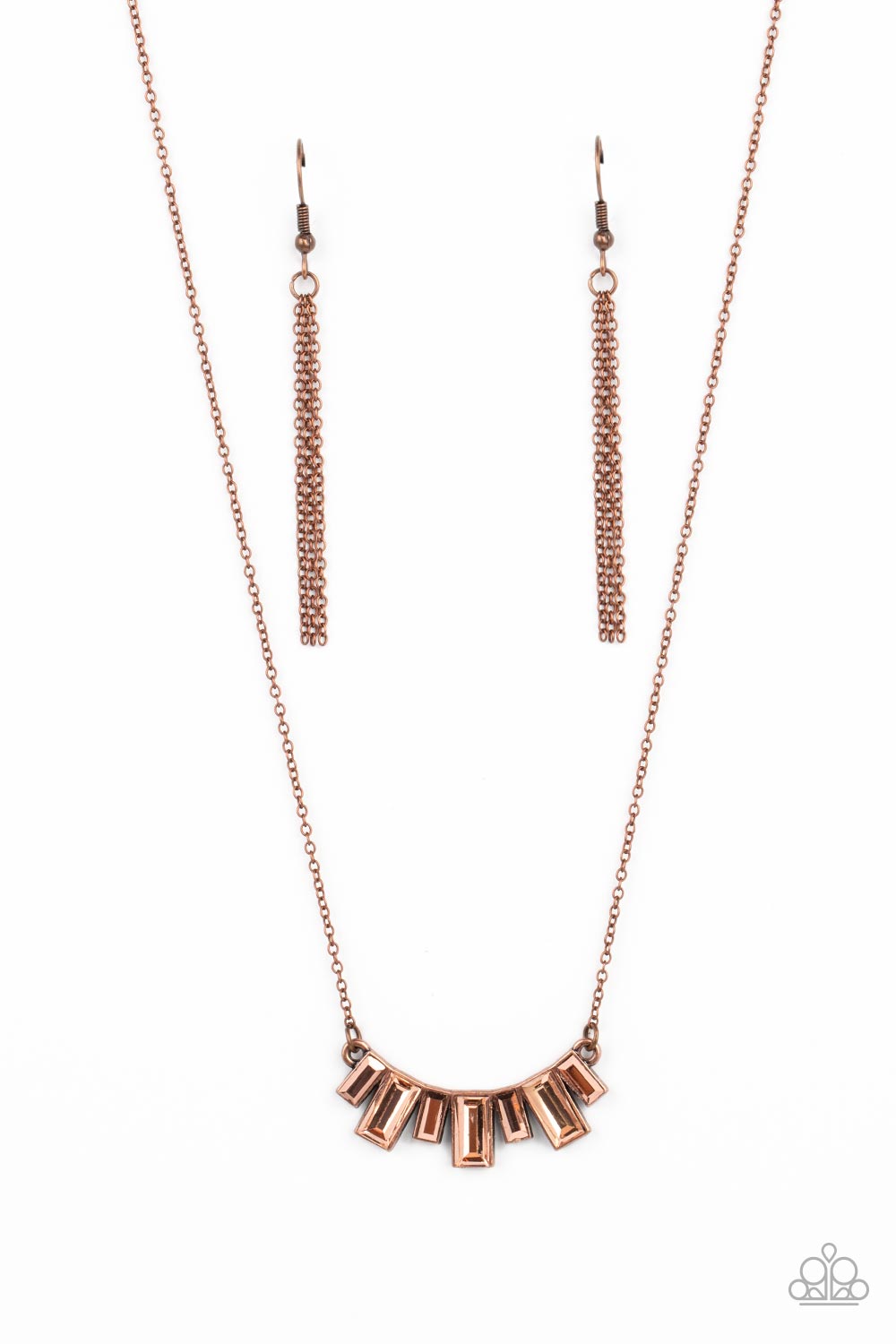 Hype Girl Glamour - Copper Metallic Finish Peach Rhinestone Necklace Paparazzi N0598