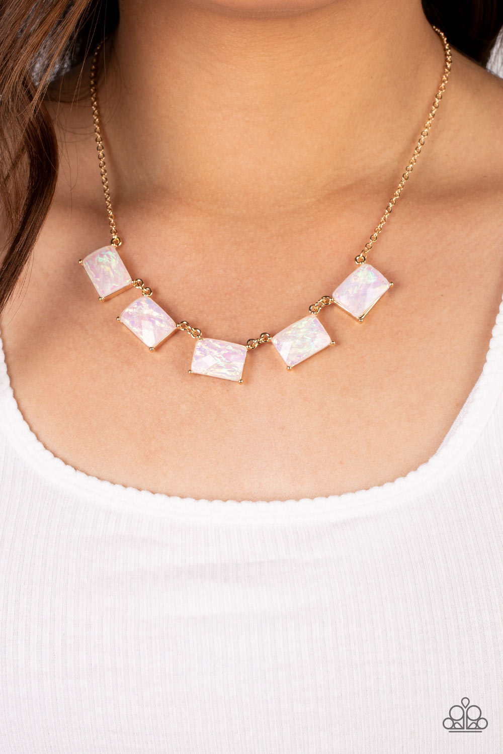 Opalescent Oblivion - Gold Opalescent Shimmer Finish Necklace Paparazzi N1156