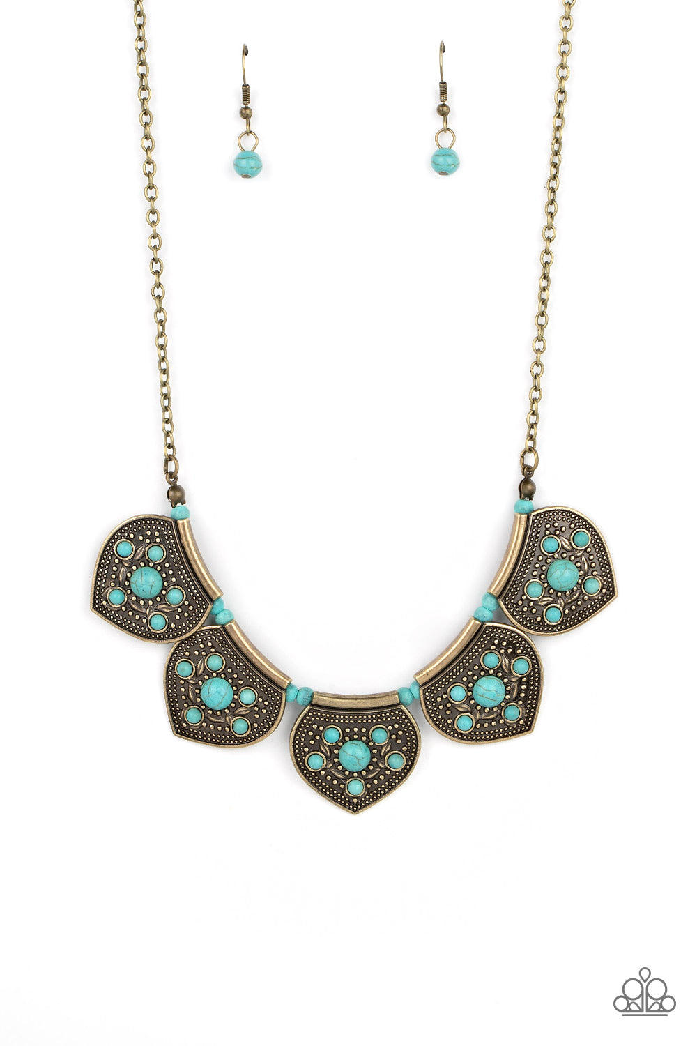 Badlands Basin - Brass Turquoise Stone Santa Fe Style Necklace Paparazzi N1180