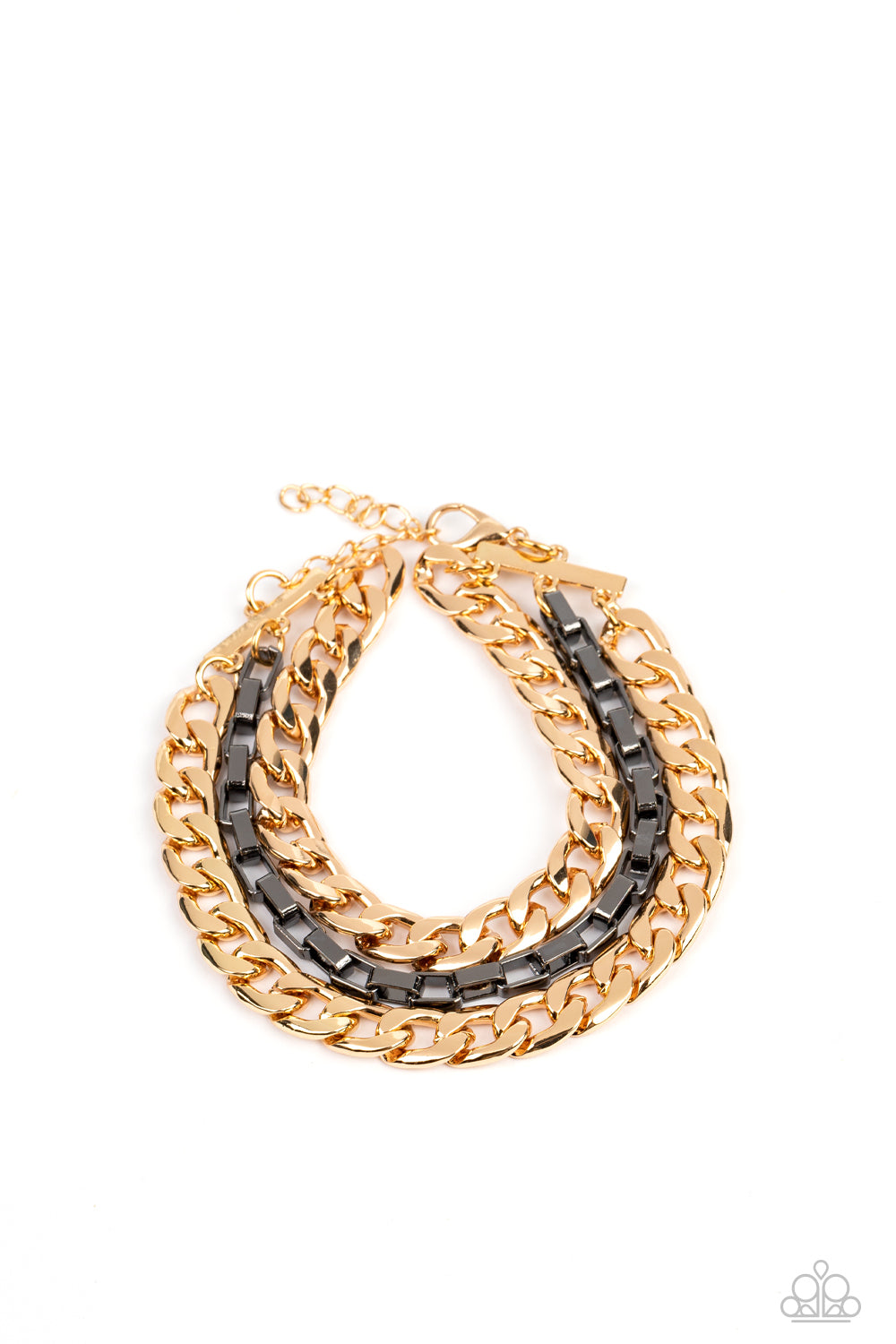 Heavy Duty - Multi Gold & Gunmetal Box Chain Urban Bracelet Paparazzi B0999