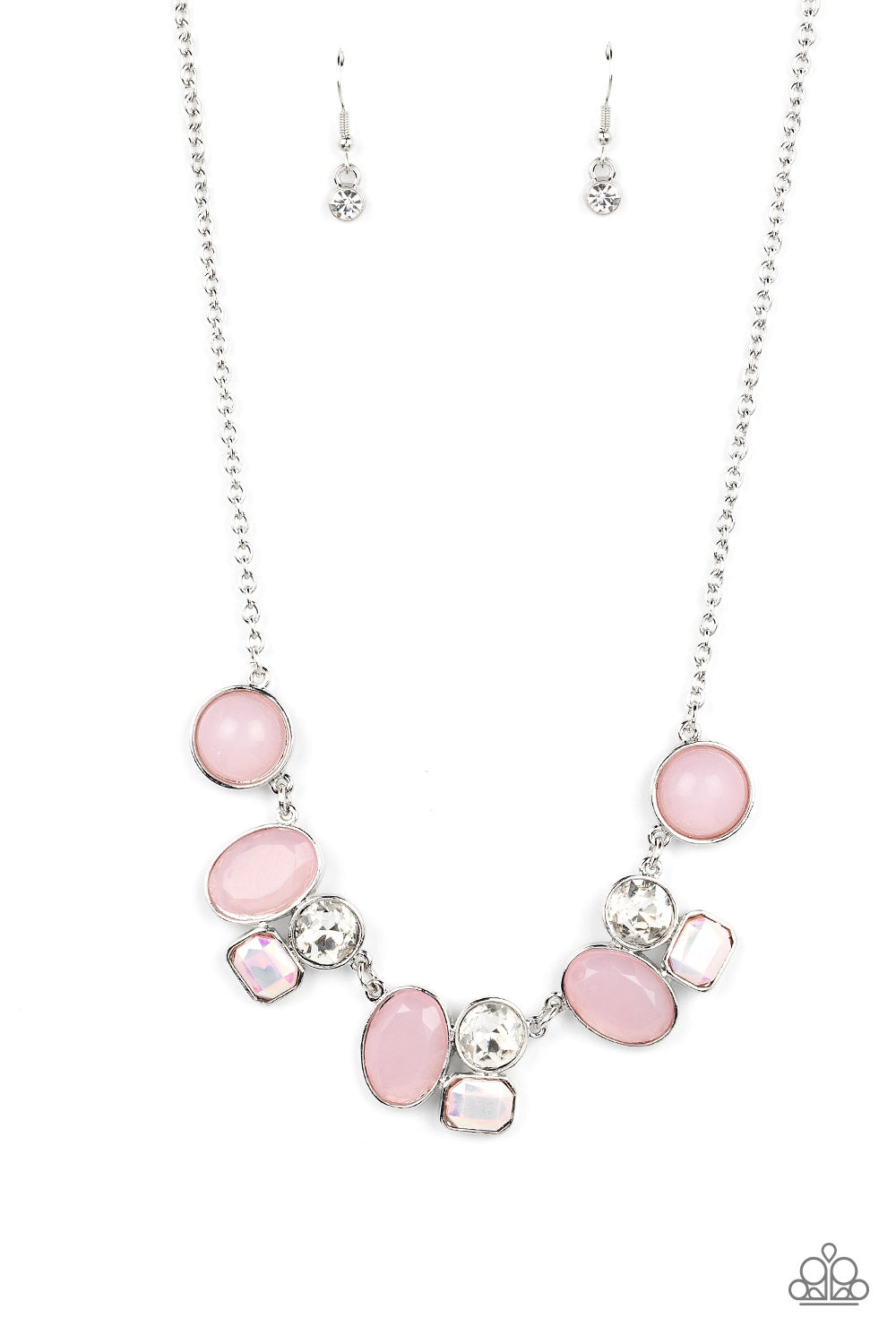 Fantasy World - Pink - Opaque Baby Pink White Rhinestone Necklace Paparazzi N1544