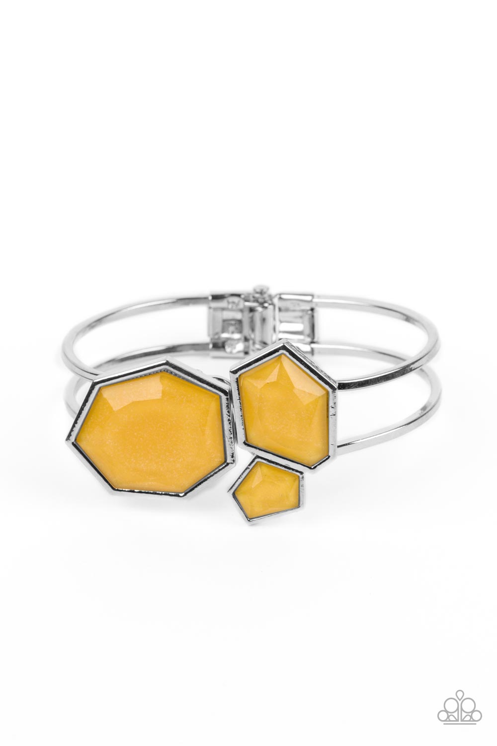 Tourist TRAPEZOID - Yellow Geometric Hinged Bracelet Paparazzi B0752