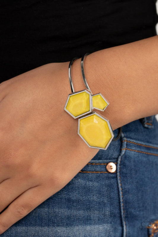 Tourist TRAPEZOID - Yellow Geometric Hinged Bracelet Paparazzi B0752