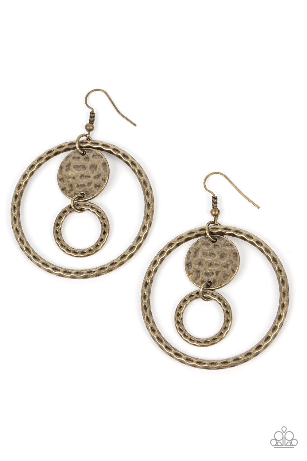 Mojave Metal Art - Brass Hammered Ring Chandelier Earring Paparazzi E1177