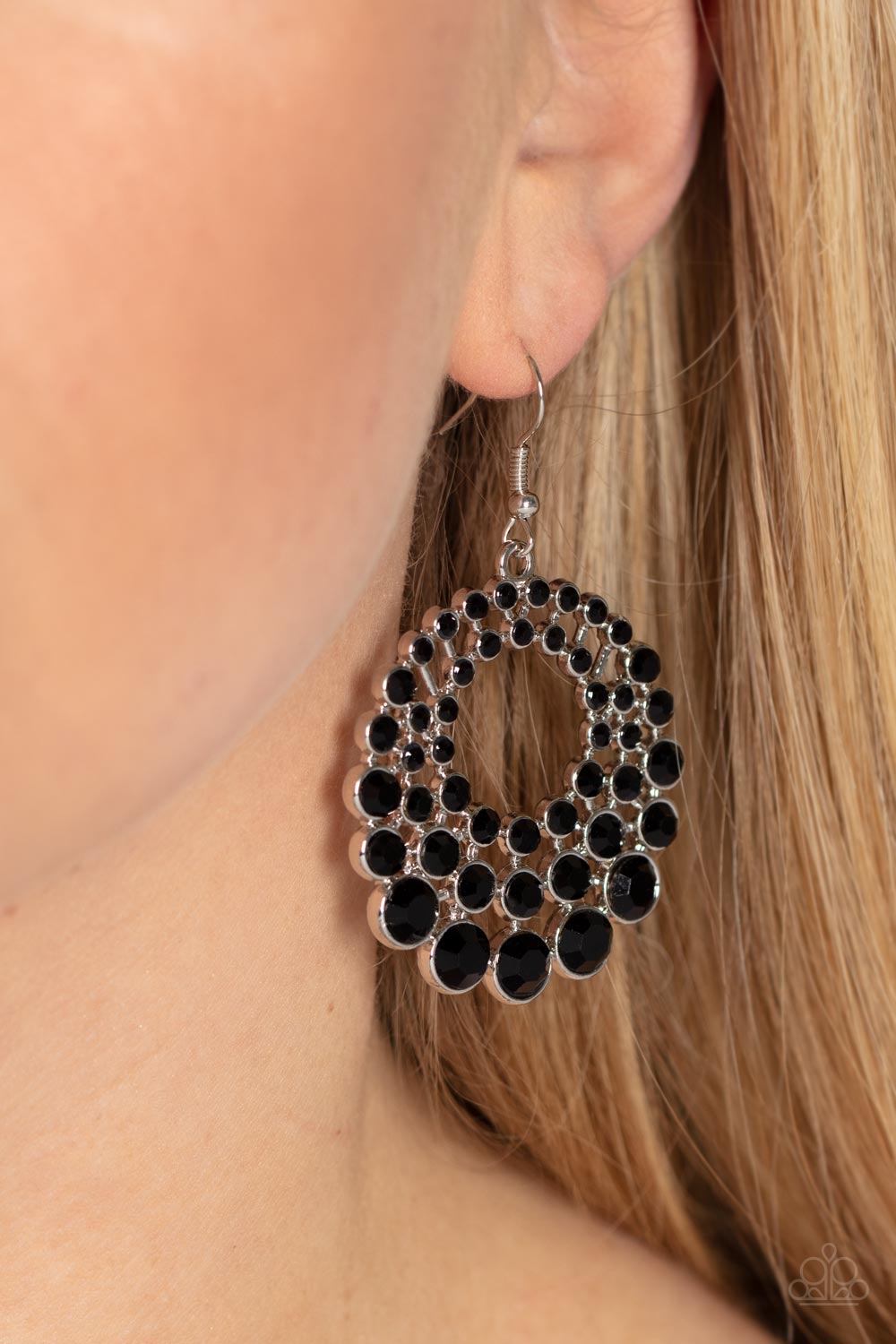 So Self-GLOW-rious - Jet Black Rhinestone Earring Paparazzi E1055