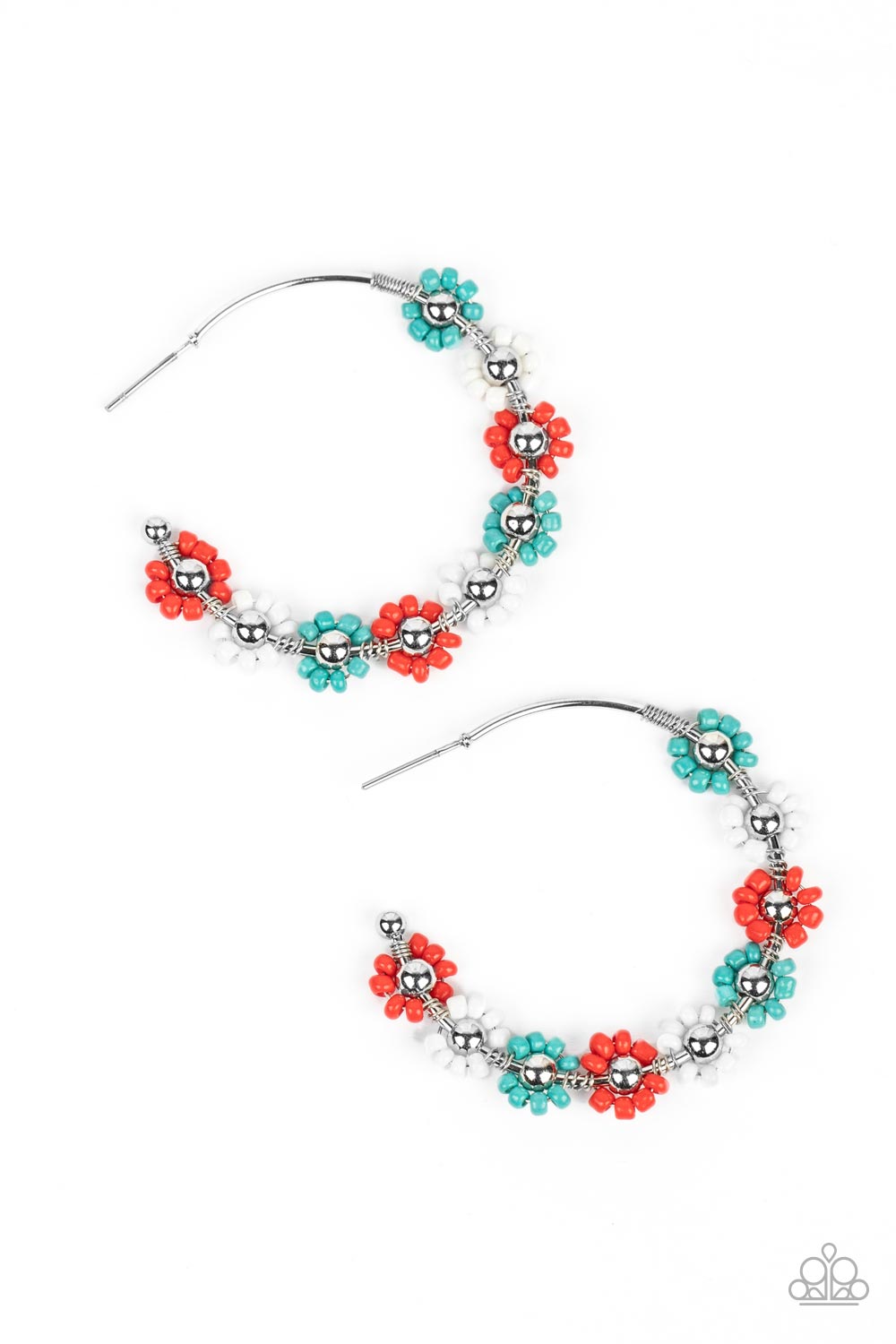 Growth Spurt - Red, White & Turquoise Seed Bead Flower Earring Paparazzi E1153