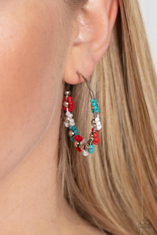 Growth Spurt - Red, White & Turquoise Seed Bead Flower Earring Paparazzi E1153