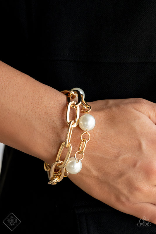 Nautical Mileage - Gold Chain & White Pearl Bracelet Fashion Fix October 2022 Paparazzi B0767