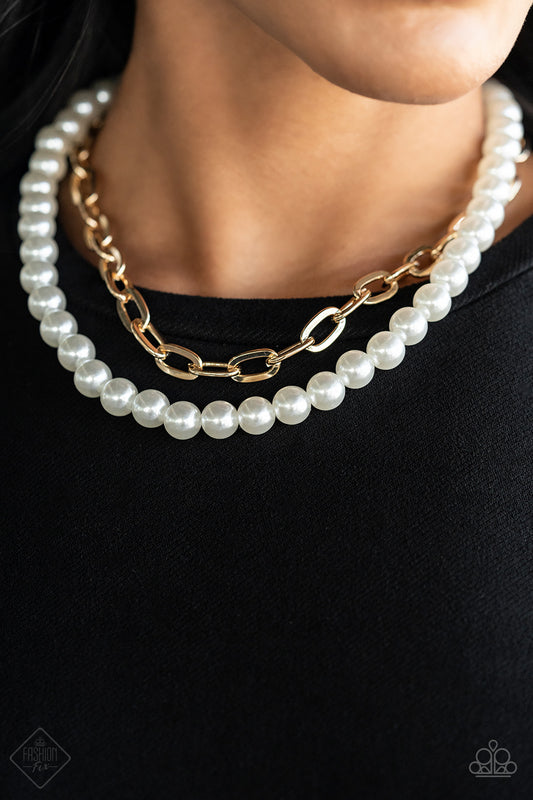 Suburban Yacht Club - Gold Link & White Pearl Necklace Fashion Fix October 2022 Paparazzi N1194