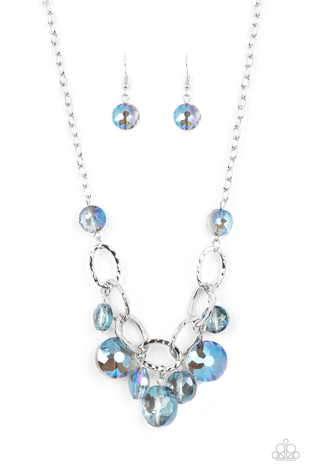 Rhinestone River - Blue Glassy Bead Reflective Glaze Necklace Paparazzi N1155