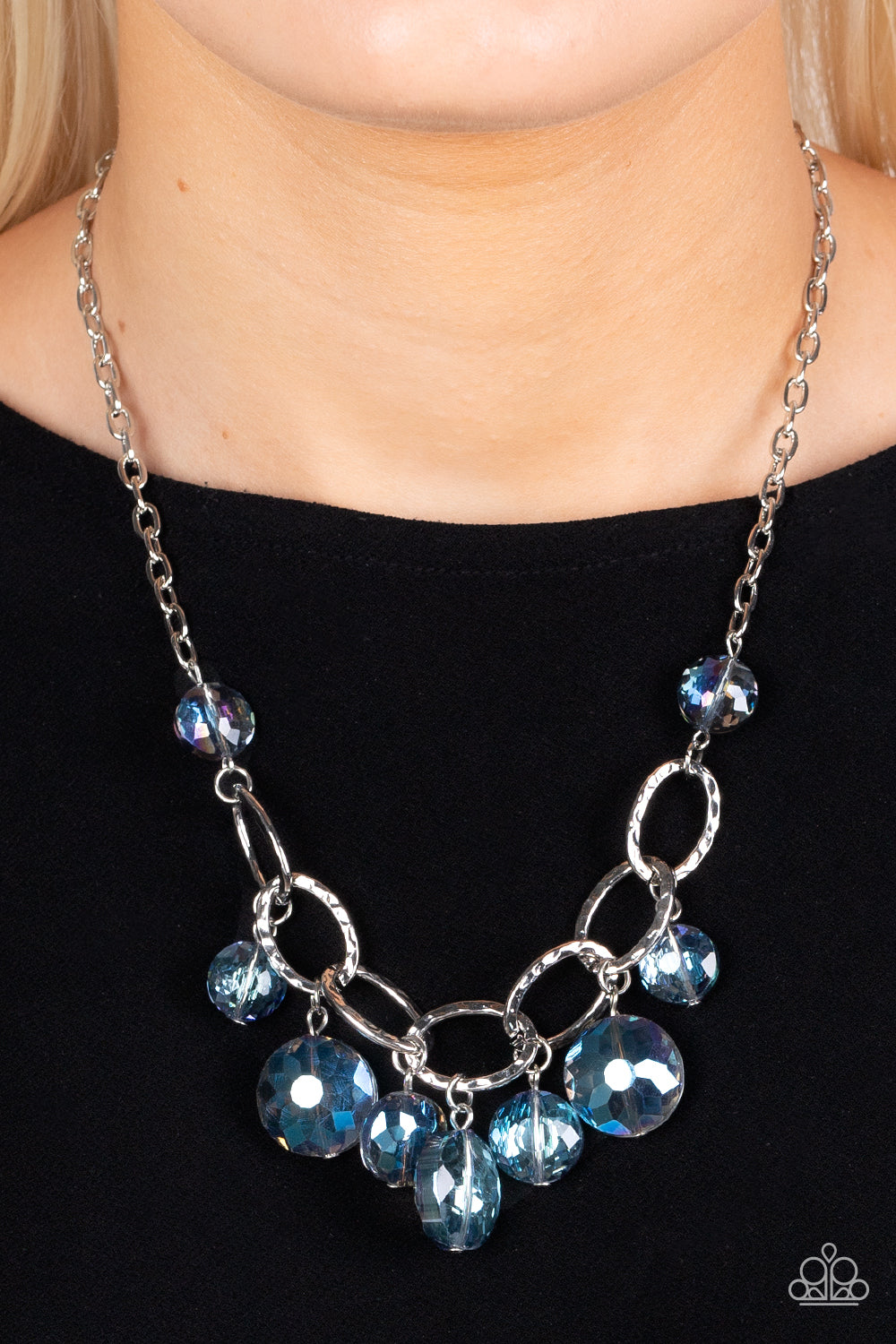 Rhinestone River - Blue Glassy Bead Reflective Glaze Necklace Paparazzi N1155