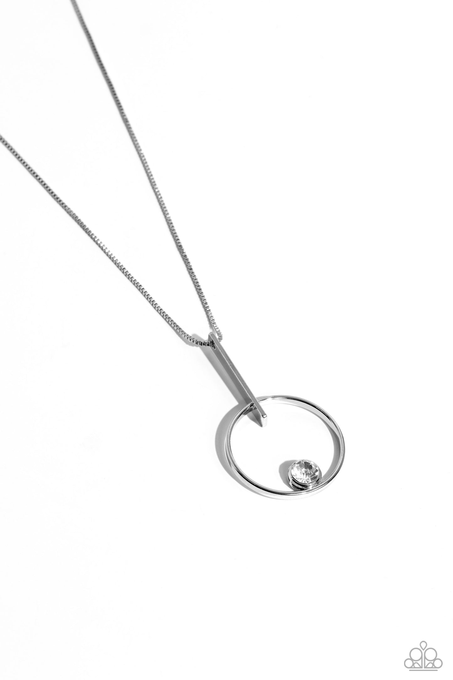 Hooped Theory - White Solitaire Rhinestone Silver Necklace Paparazzi N1839