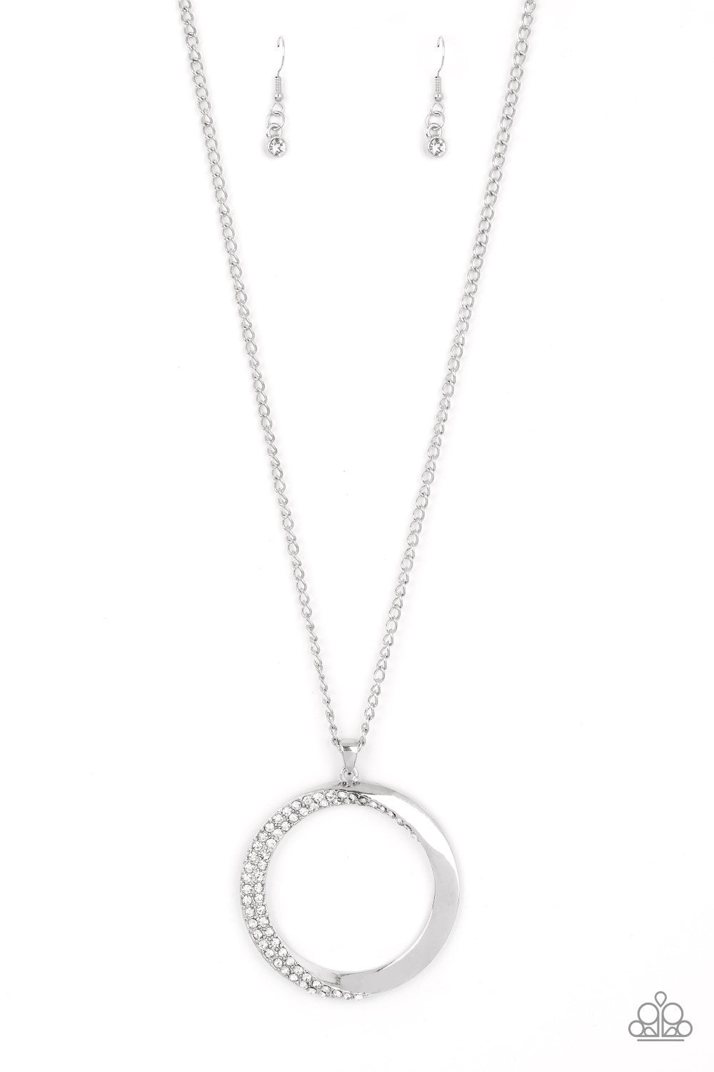 Encrusted Elegance - White Rhinestone Silver Long Necklace Paparazzi N1287