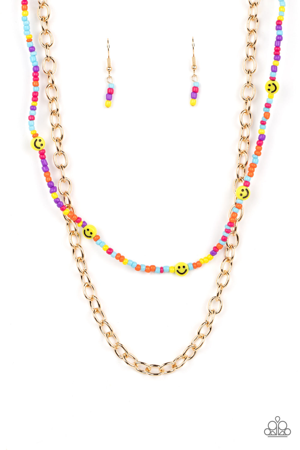 Happy Looks Good on You - Multi Seed Bead Smiley Face Necklace Paparazzi N1043 Convention Exclusive