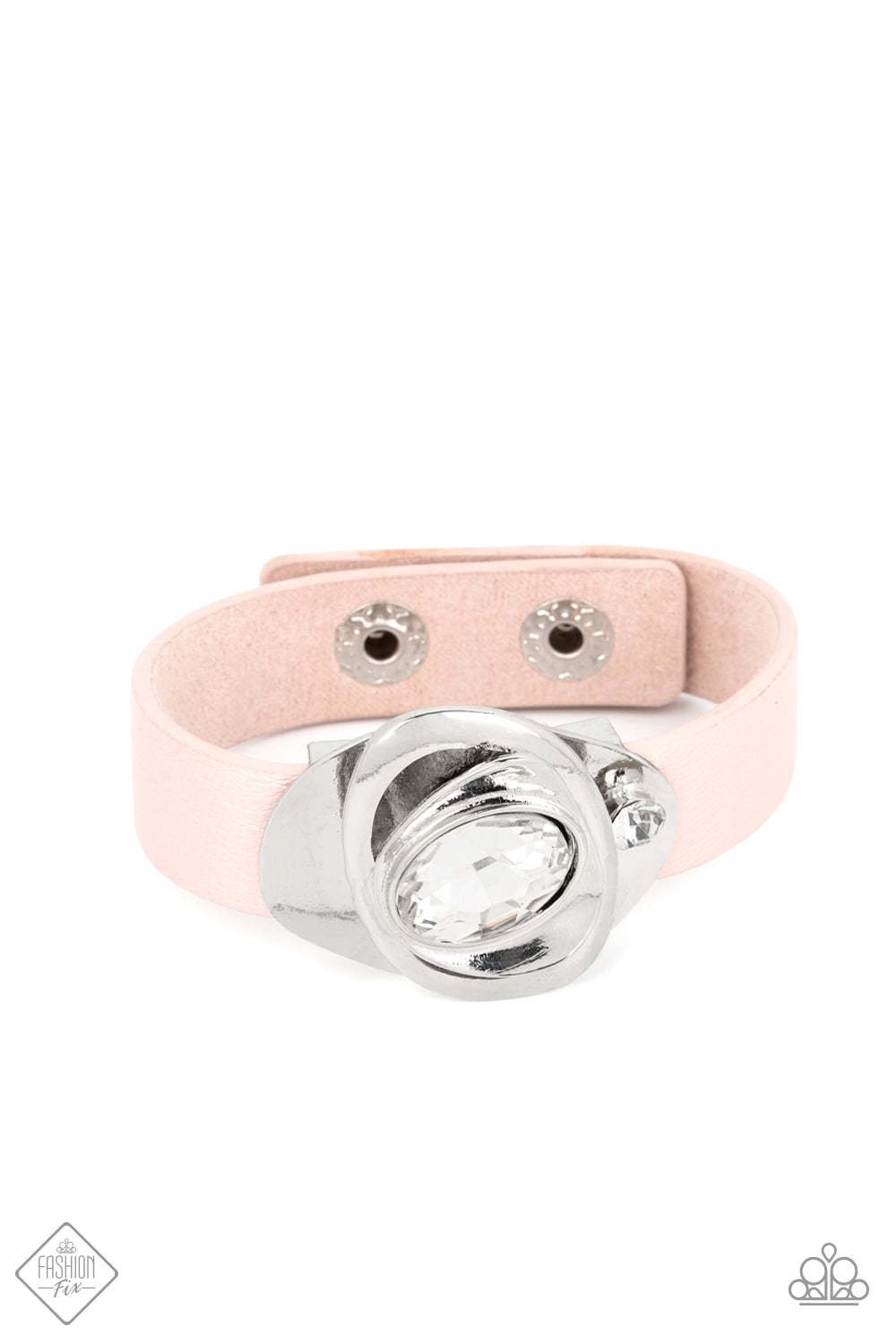 Pasadena Prairies - Pink White Rhinestone Snap Bracelet Fashion Fix August 2022Paparazzi N0635