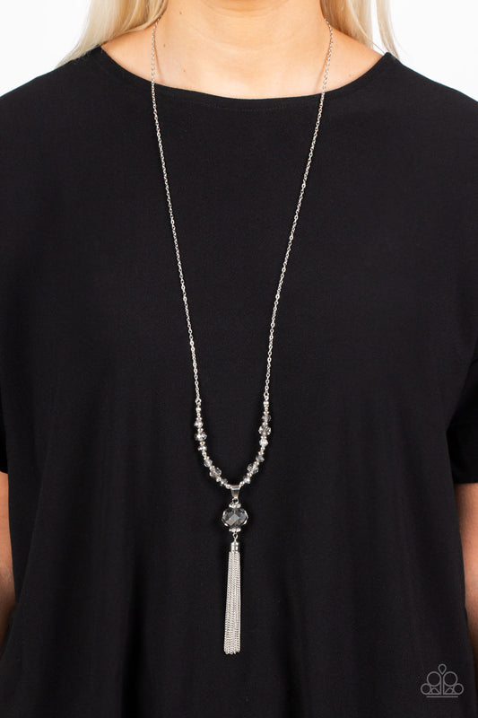 One SWAY or Another - Silver Smoky Crystal Bead Tassel Necklace Paparazzi N1291