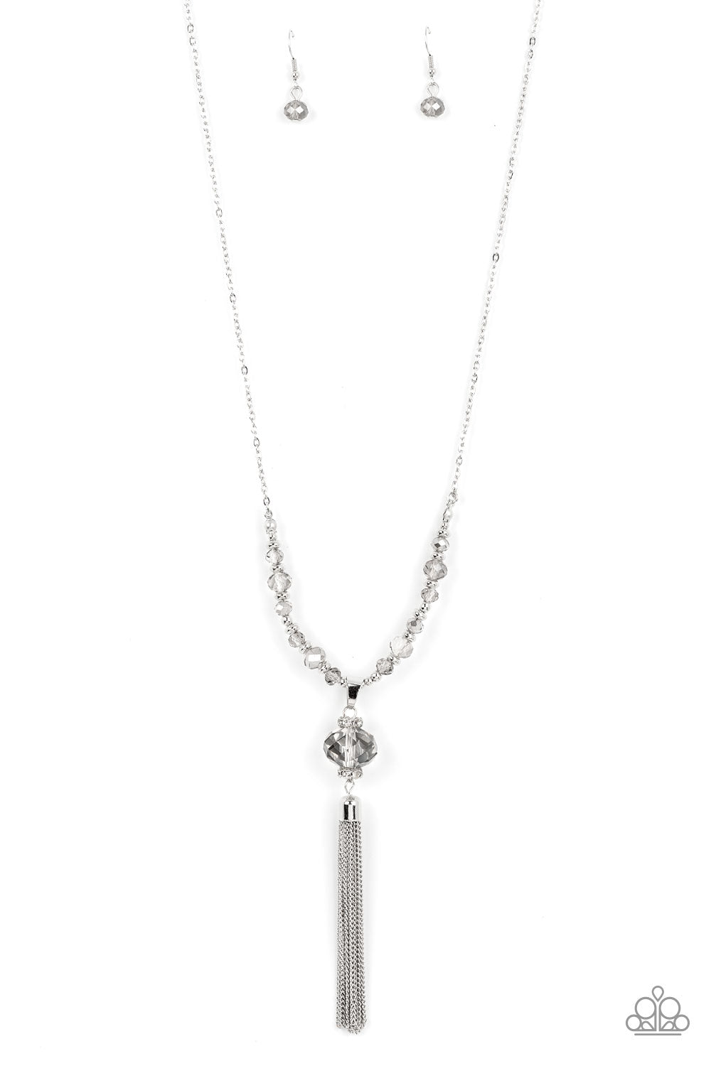 One SWAY or Another - Silver Smoky Crystal Bead Tassel Necklace Paparazzi N1291