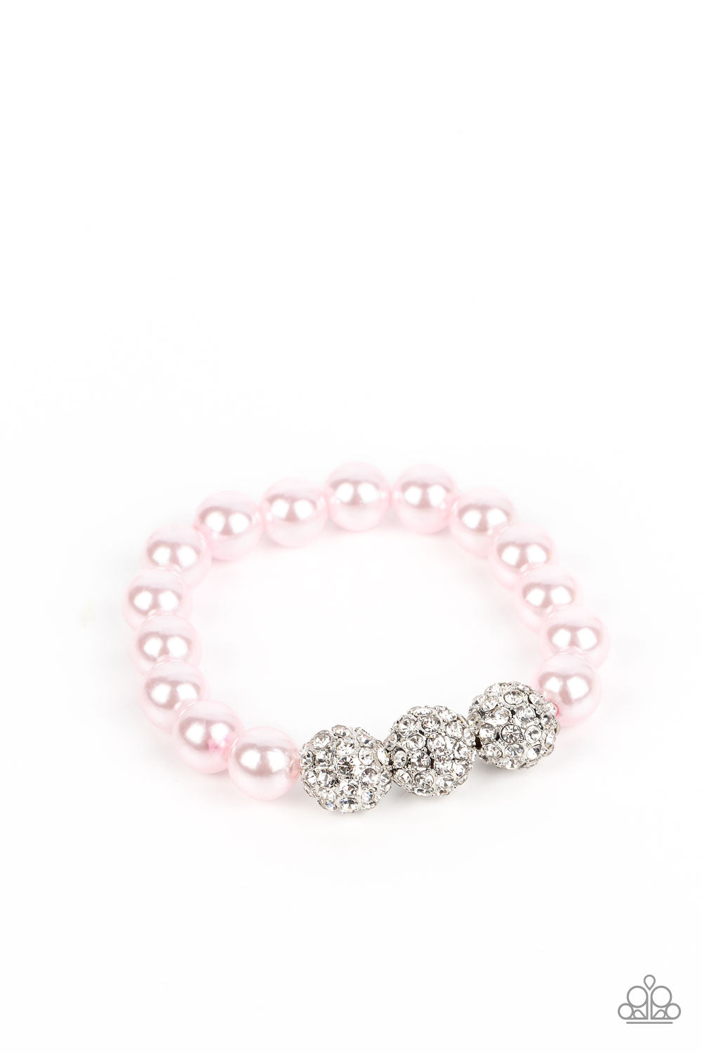 Breathtaking Ball - Pink Baby Pearl Silver Encrusted Rhinestone Bead Stretch Bracelet Paparazzi B1058