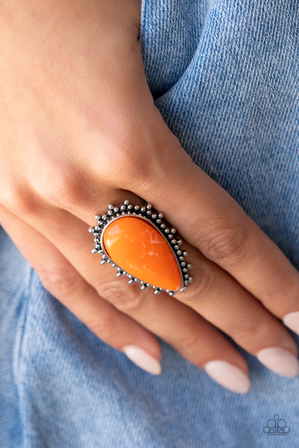 Down-to-Earth Essence - Orange Stone Teardrop Ring Paparazzi R0333 Convention Exclusive