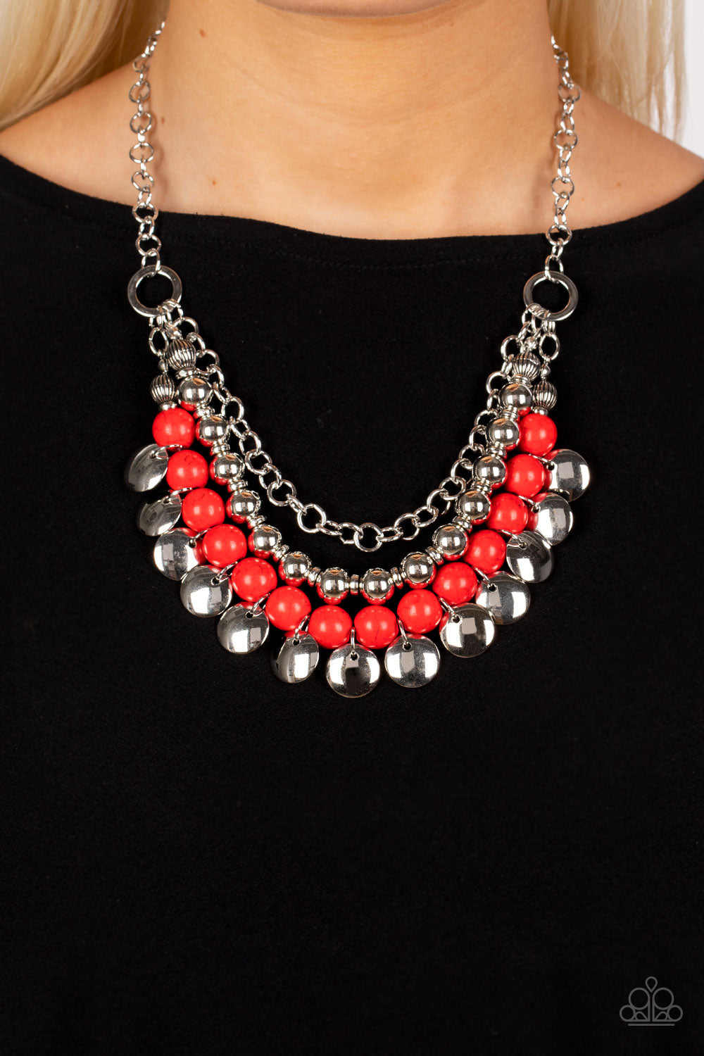 Leave Her Wild - Red Stone Fiery Bead Santa Fe Style Necklace Paparazzi N1233