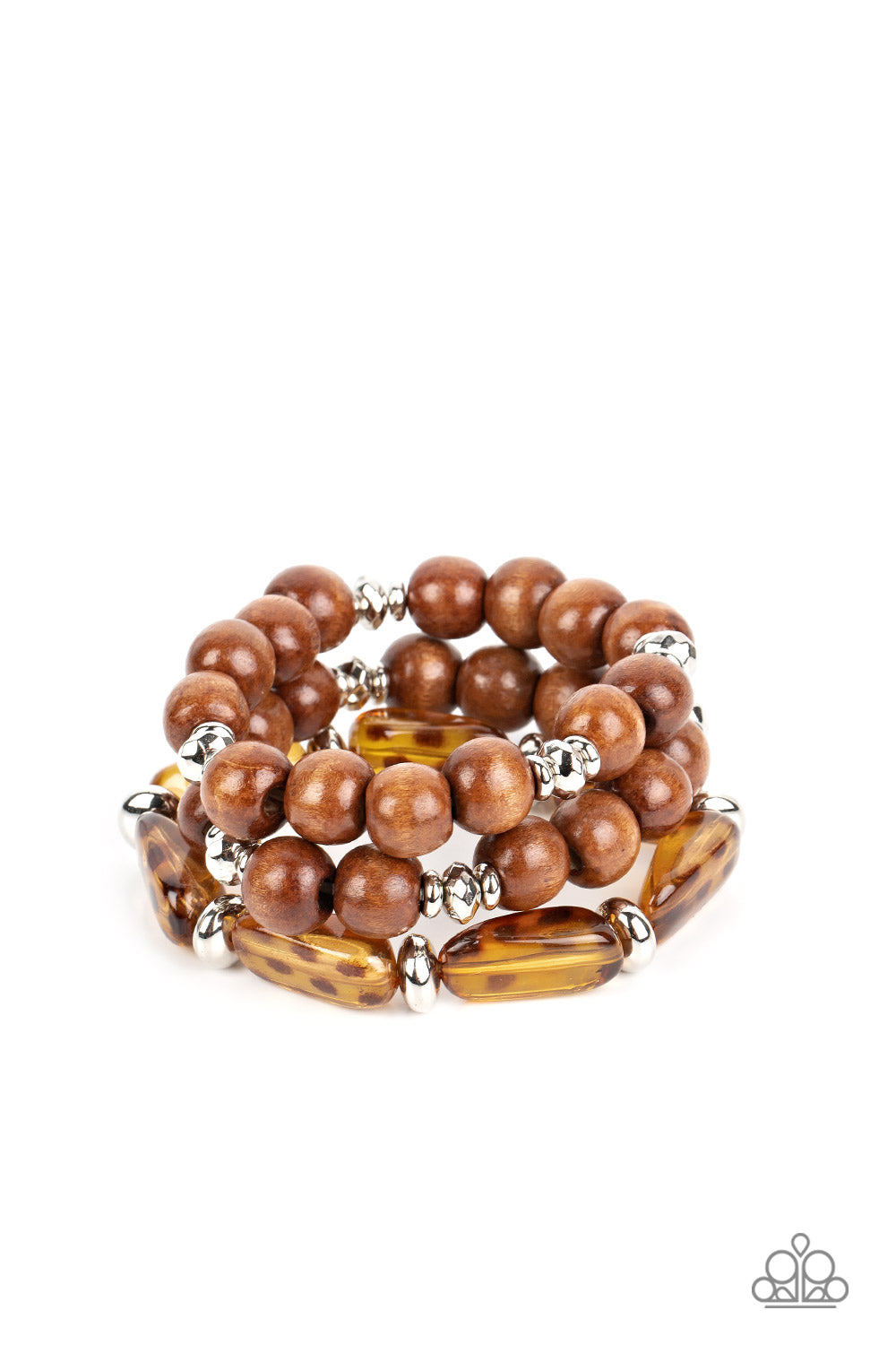 WILD-Mannered - Brown Cheetah Pattern, Acrylic And Wood Bead Stretch Bracelet Paparazzi B0734