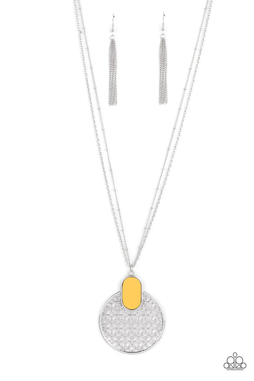 South Beach Beauty - Yellow & Silver Pendant Necklace Paparazzi N1561