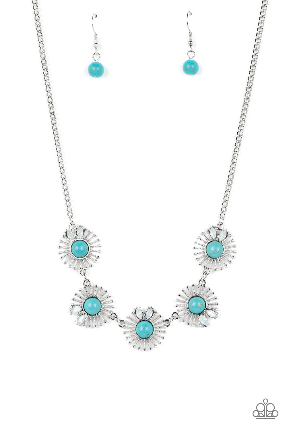 Fully Solar-Powered - Blue Turquoise Stone Silver Sunburst Santa Fe Style Necklace Paparazzi N1262