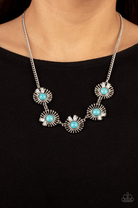 Fully Solar-Powered - Blue Turquoise Stone Silver Sunburst Santa Fe Style Necklace Paparazzi N1262