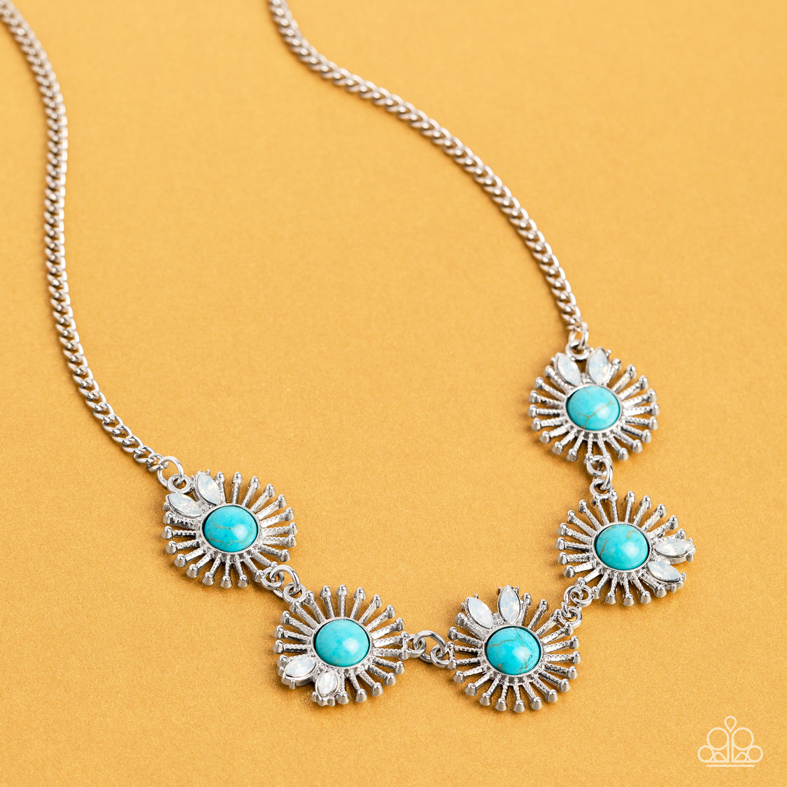 Fully Solar-Powered - Blue Turquoise Stone Silver Sunburst Santa Fe Style Necklace Paparazzi N1262