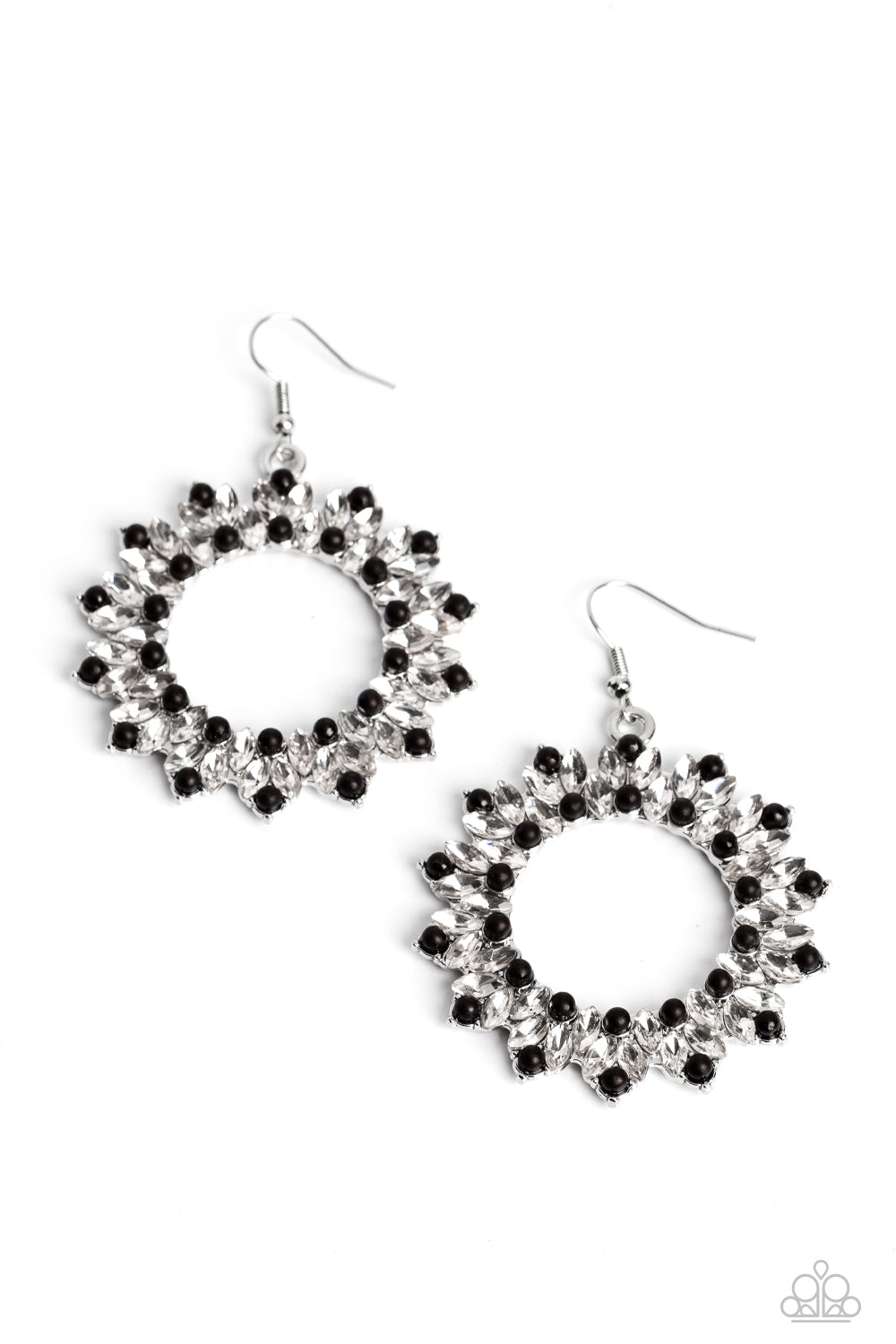 Combustible Couture - Black Pearl & White Rhinestone Earring Paparazzi E1108