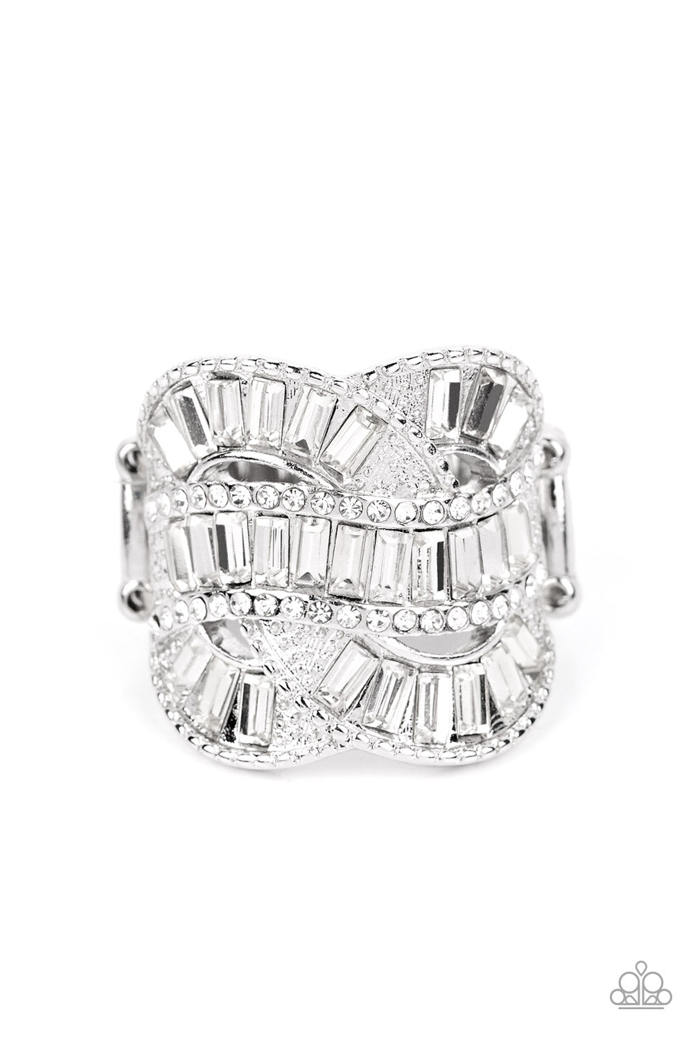 Six-Figure Flex - White Rhinestone Ring Life Of The Party October 2022 Paparazzi R0370