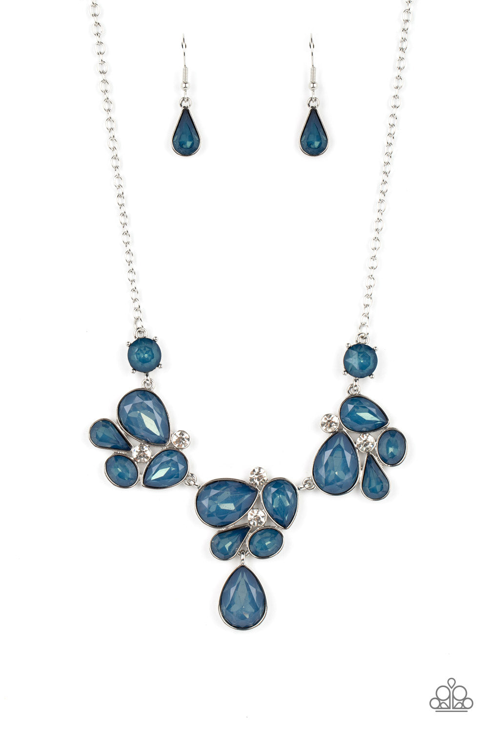 Everglade Escape - Blue Midnight Gem White Rhinestone Necklace Paparazzi N1047 Convention Exclusive