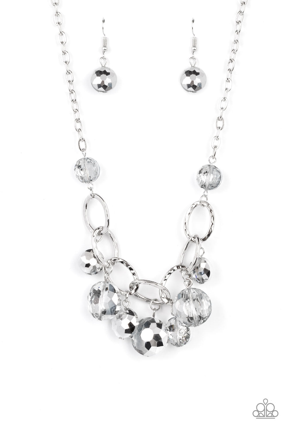 Rhinestone River - Silver Glassy Reflective Glaze Bead Necklace Paparazzi N1312