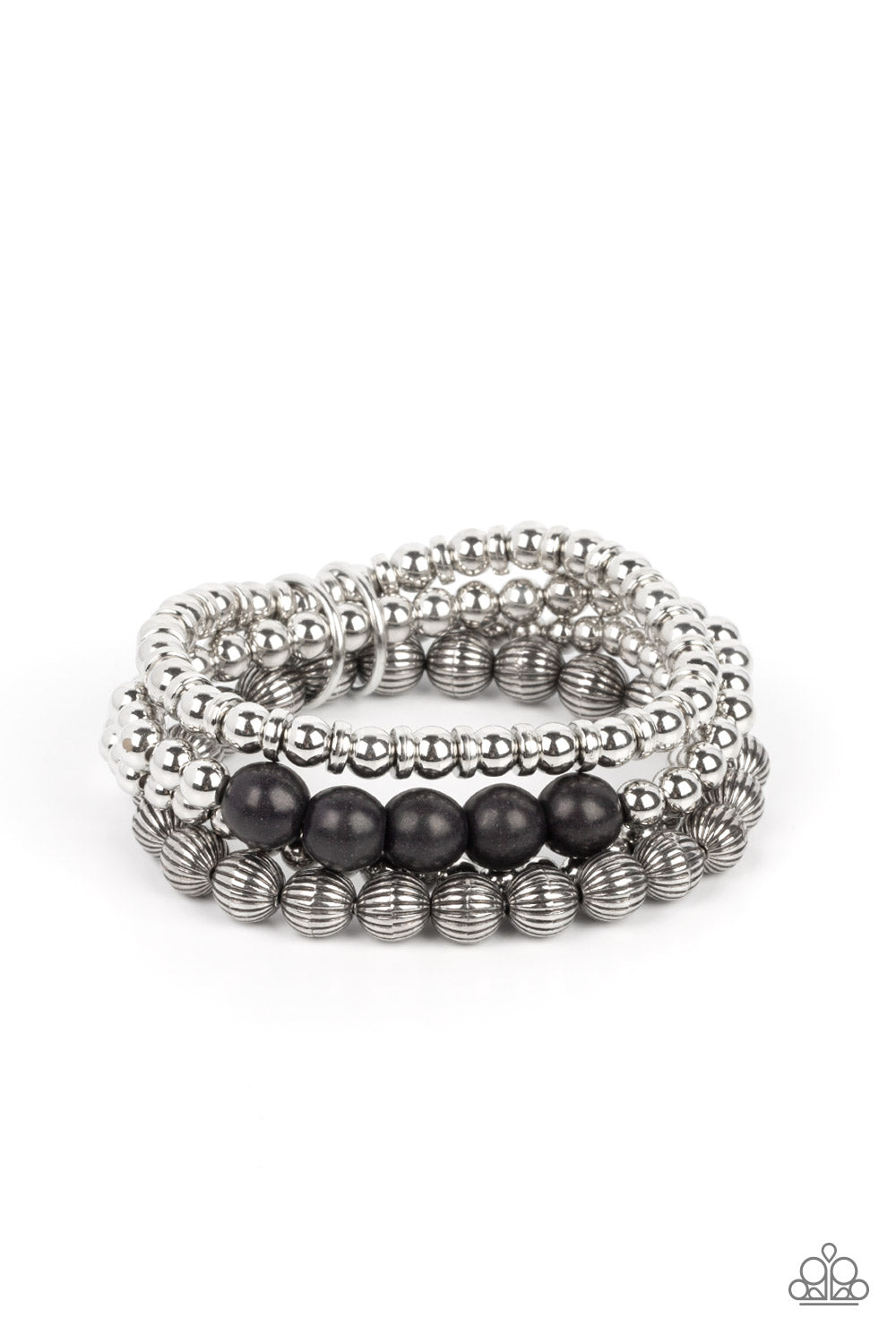 Wildland Wanderer - Black Stone & Silver Bead Santa Fe Style Stretch Bracelet Paparazzi B0826