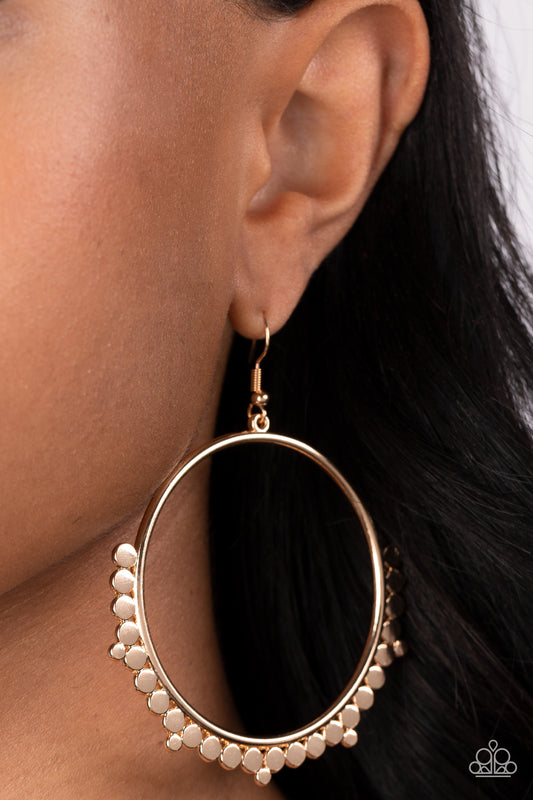 Ultra Untamable - Gold Disc With Metallic Fringe Earring Paparazzi E1214