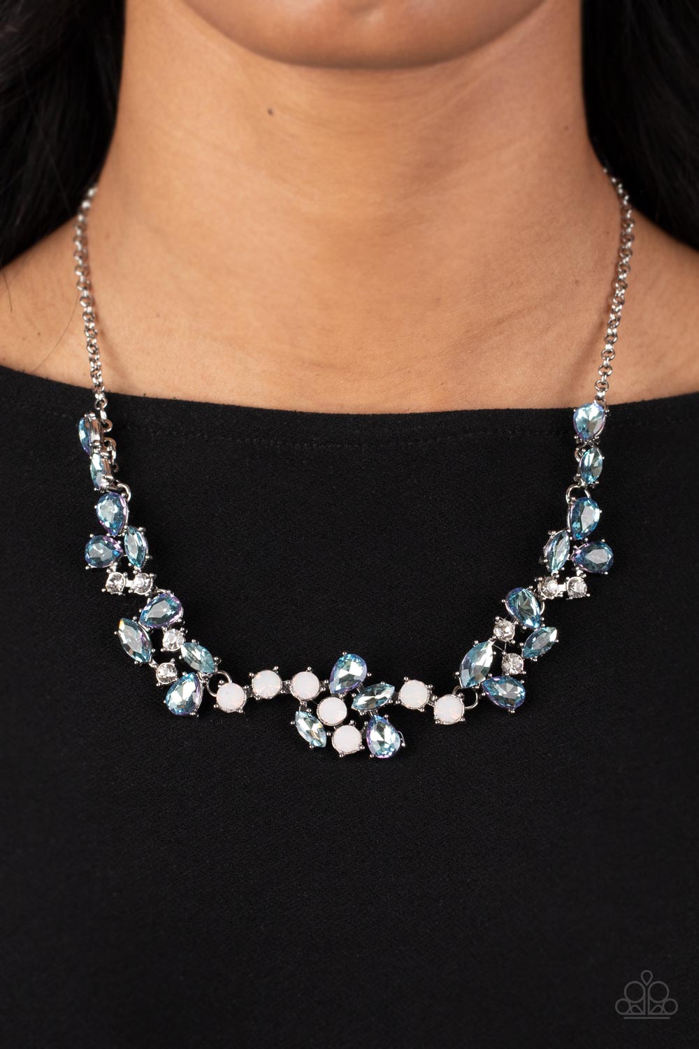 Welcome to the Ice Age - Blue Frosty Gem, White Rhinestone With Opalescent Finish Necklace Paparazzi N1546