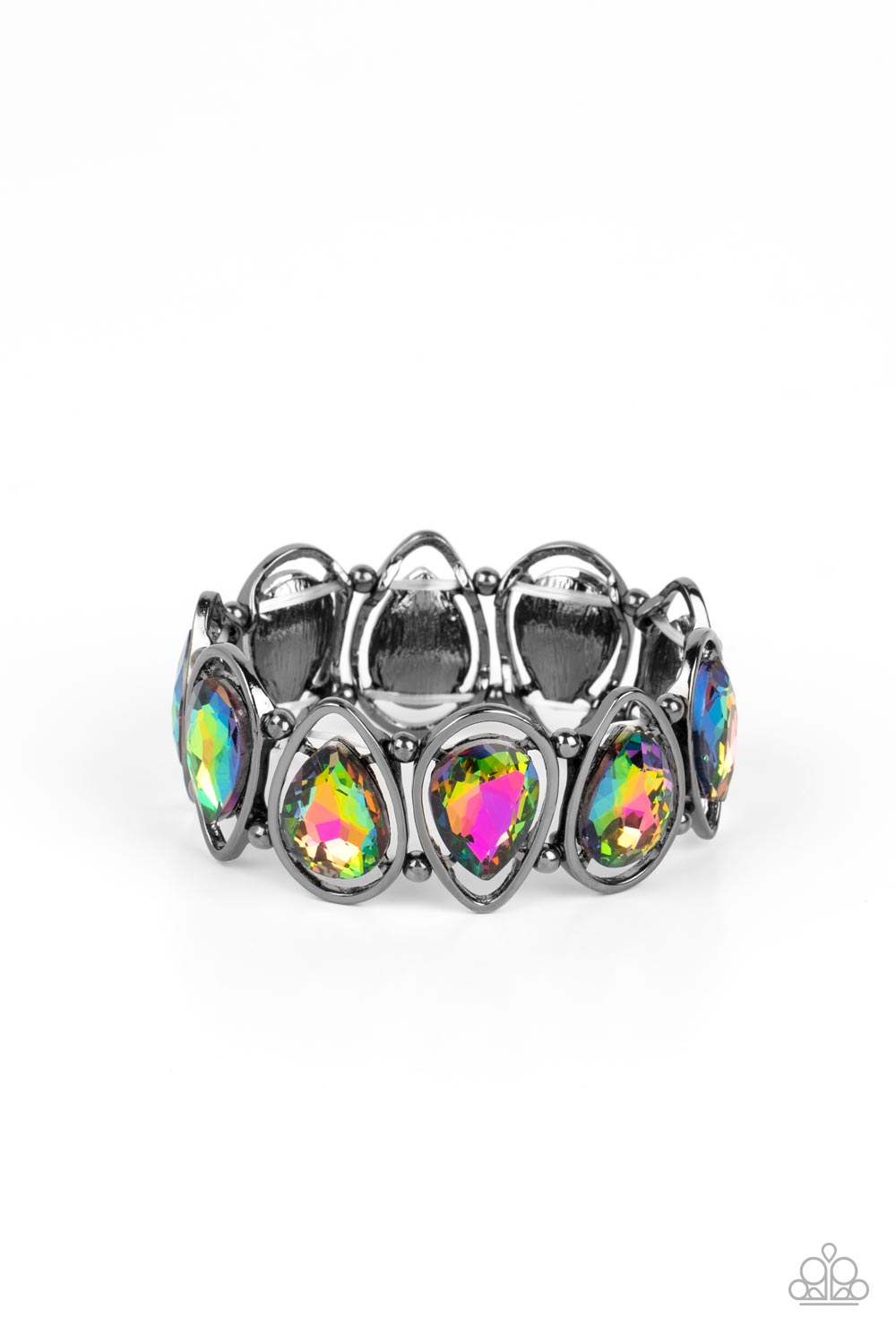 The Sparkle Society - Multi Oil Spill Gunmetal Teardrop Frame Stretch Bracelet Paparazzi B0748