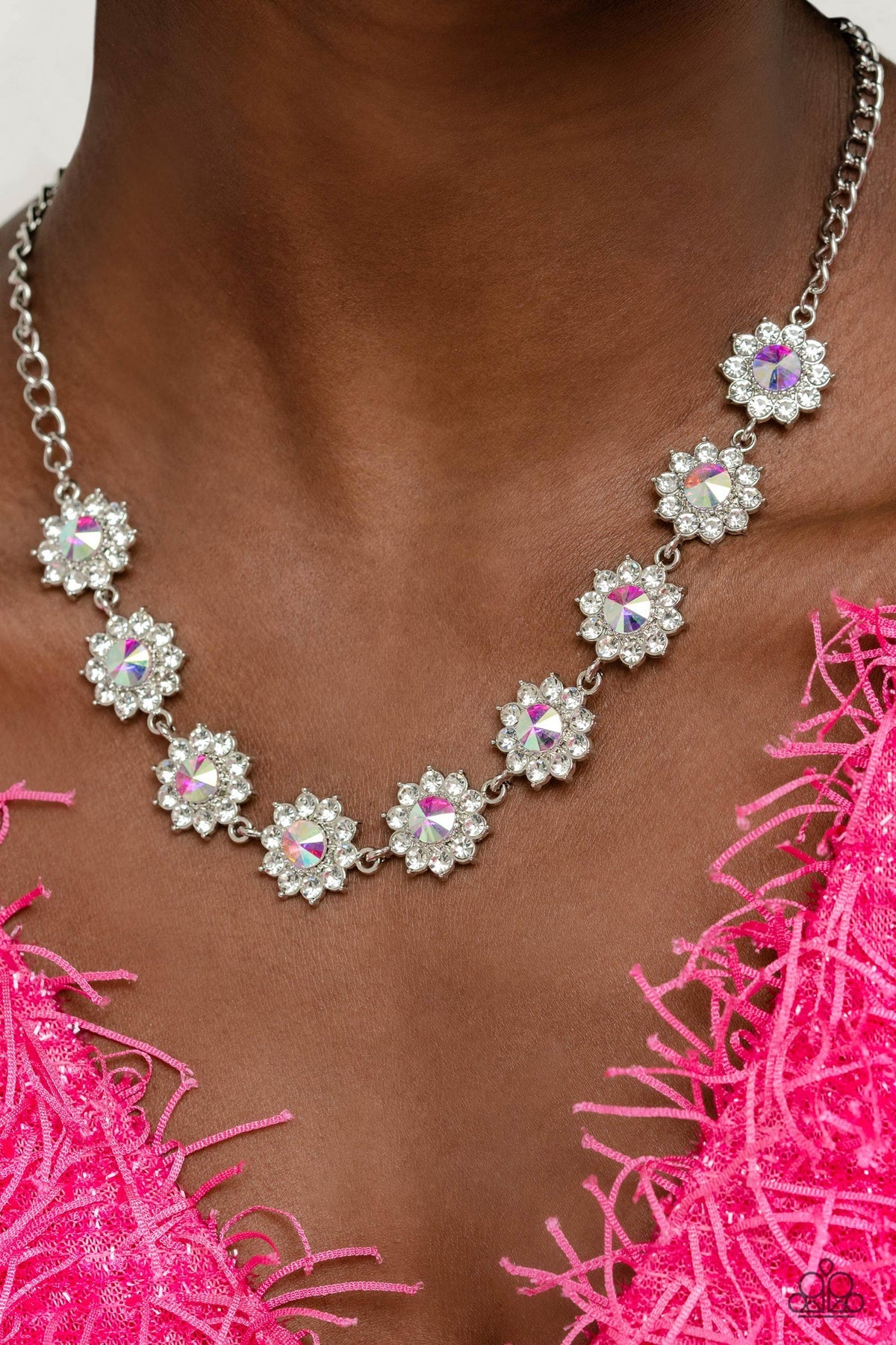 Blooming Brilliance Multi Iridescent & White Rhinestone Necklace Life Of The Party January 2023 Paparazzi N1281
