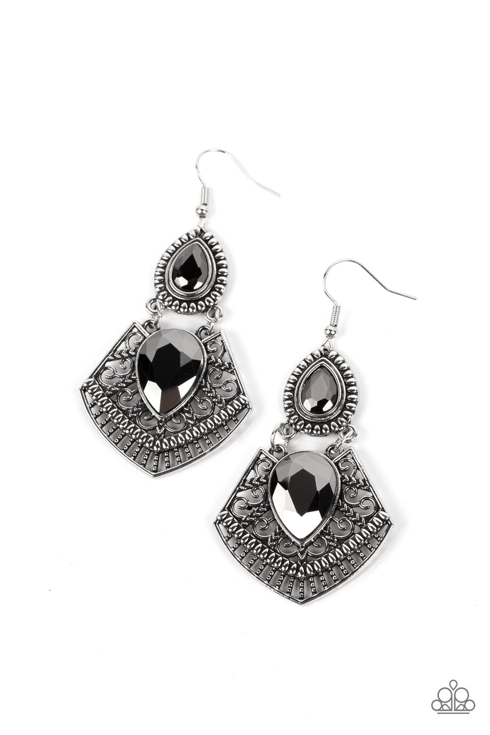 Royal Remix - Silver Teardrop Hematite Gem Silver Earring Paparazzi E0861 Convention Exclusive