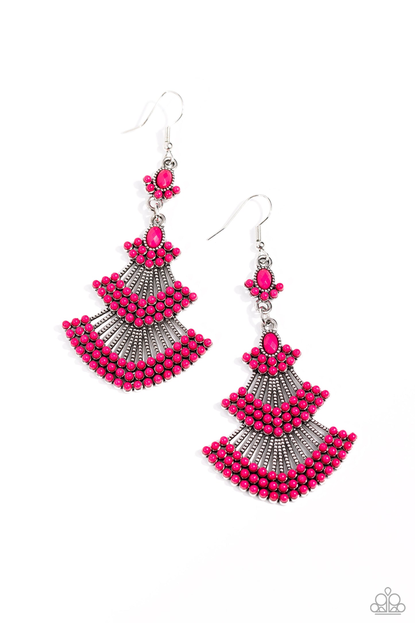 Eastern Expression - Pink Peacock Bead Silver Earring Paparazzi E1758