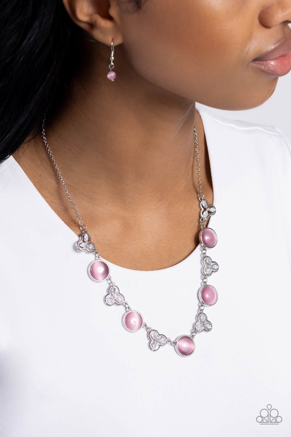 Floral Crowned - Pink Cat's Eye Stone Necklace Paparazzi N2155