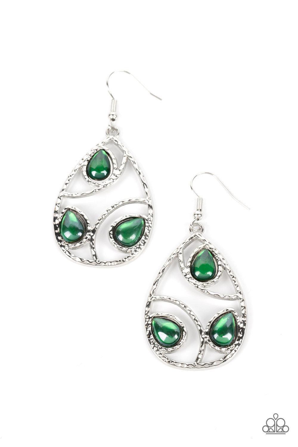 Send the BRIGHT Message - Green Glimmering Siam Teardrop Earring Paparazzi E1302