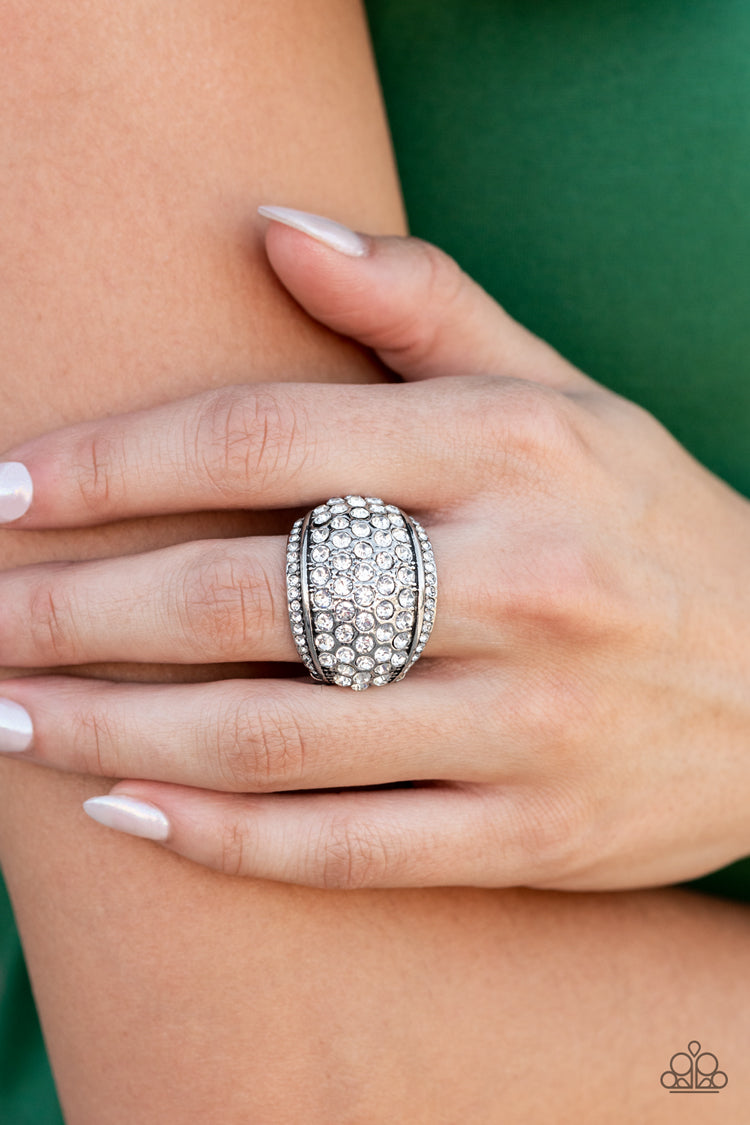 Running OFF SPARKLE - White Multi Rhinestone Ring Life Of The Party September 2022 Paparazzi R0364