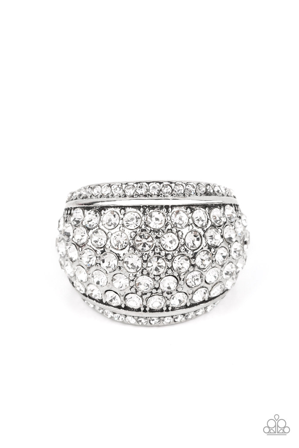 Running OFF SPARKLE - White Multi Rhinestone Ring Life Of The Party September 2022 Paparazzi R0364