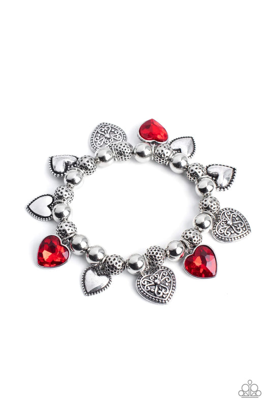 Charming Crush Red Gem & Silver Heart Bracelet Life Of The Party January 2023 Exclusive Paparazzi B0847
