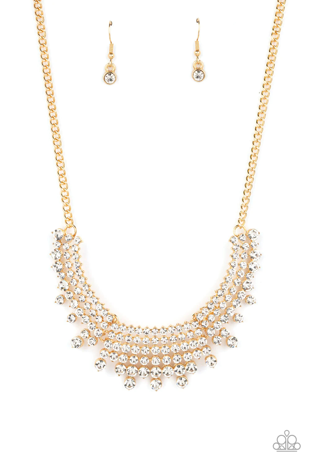 Shimmering Song Gold & White Rhinestone Necklace Life Of The Party January 2023 Paparazzi N1280