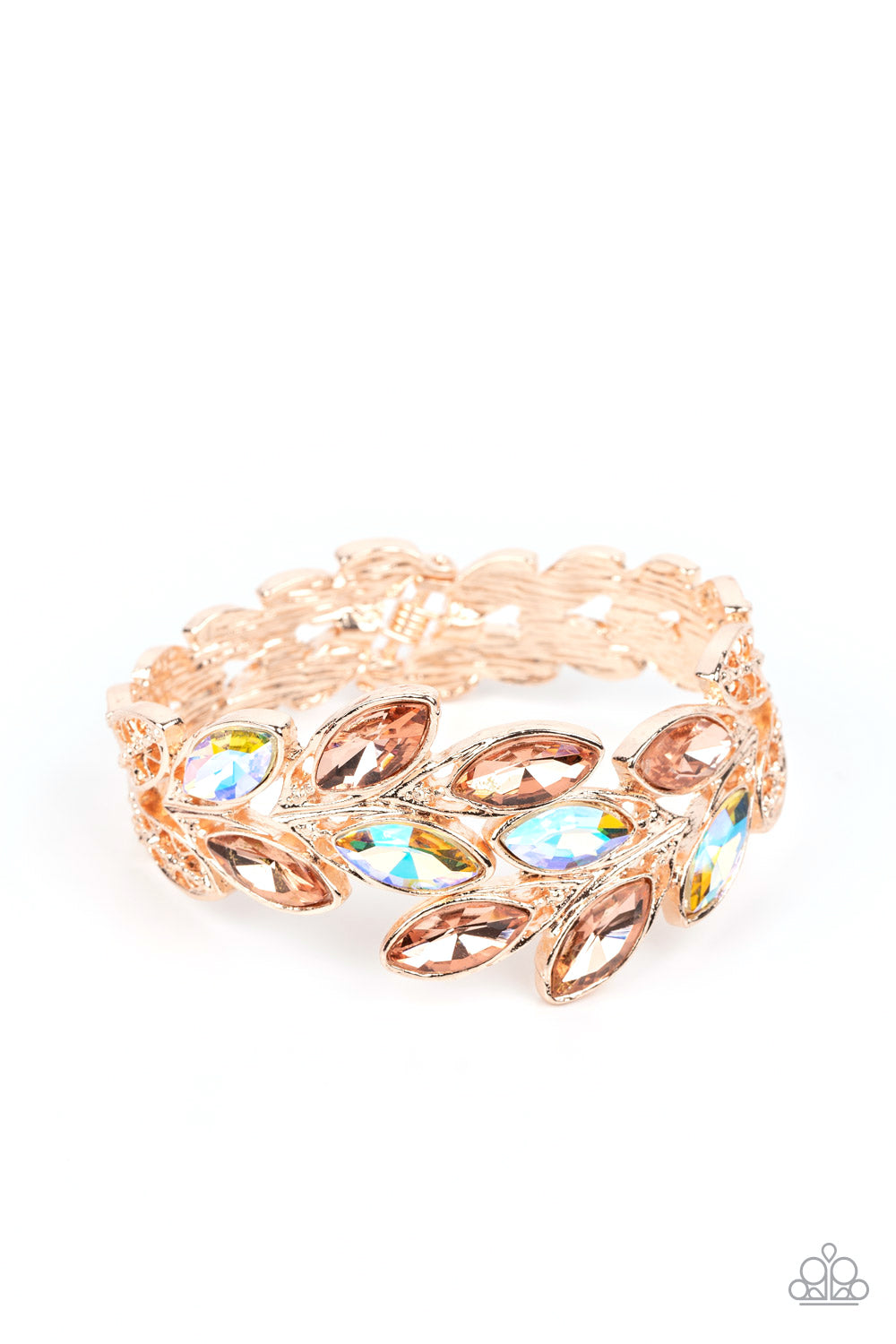 Luminous Laurels - Rose Gold Hinge Bracelet Life Of The Party July 2023 Paparazzi B1151