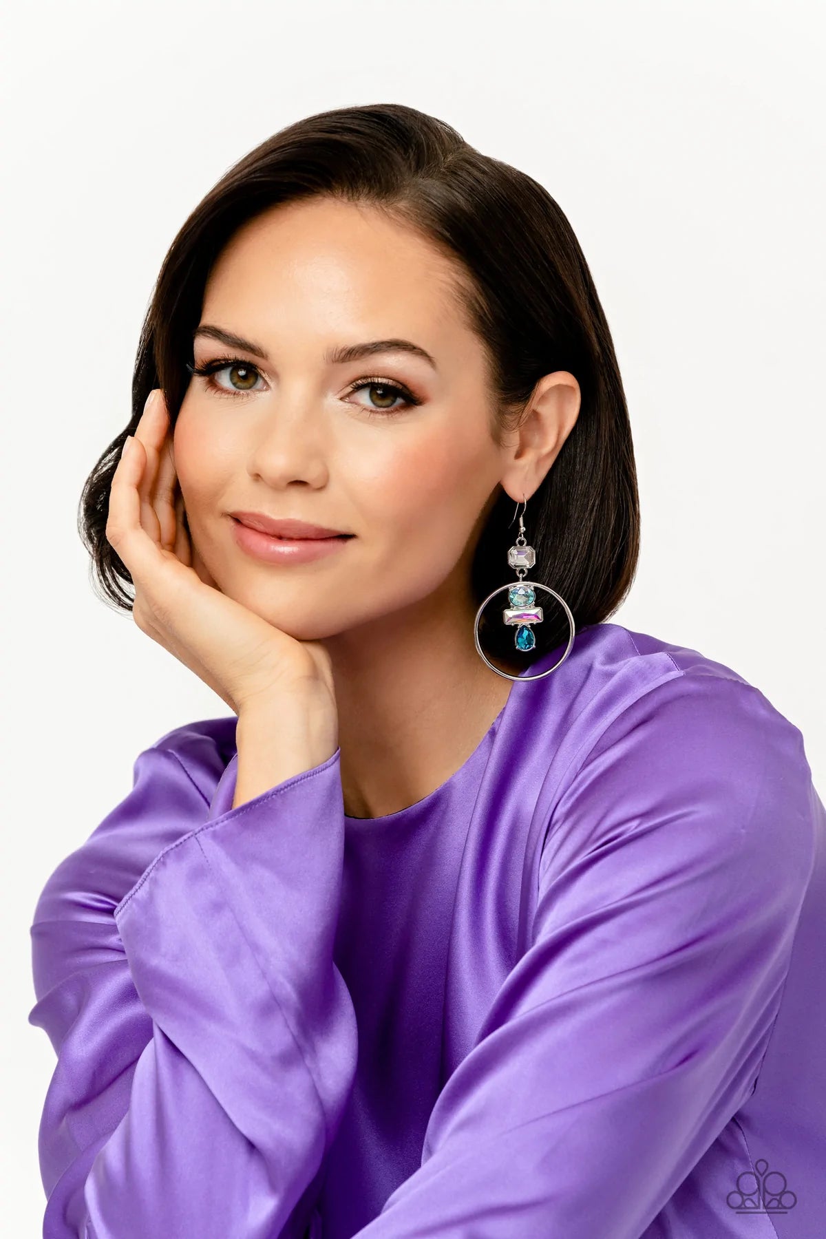 Geometric Glam Blue & Iridescent Gem Earring Life Of The Party January 2023 Paparazzi E1145