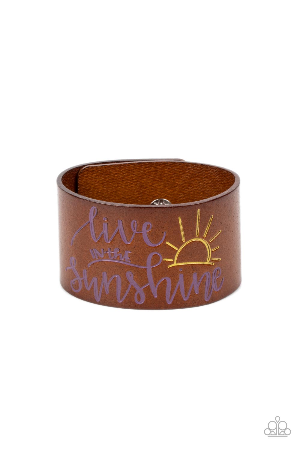 Sunshine Season - Purple Urban Brown Leather Inspirational Snap Bracelet "live in the sunshine"Paparazzi B1129