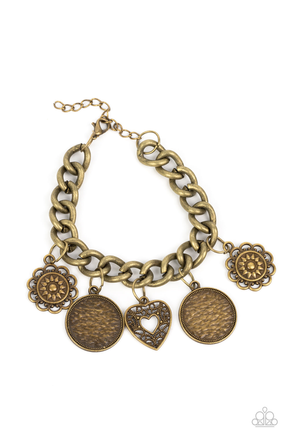 Complete CHARM-ony - Brass Heart, Floral & Coin Bracelet Paparazzi B0754